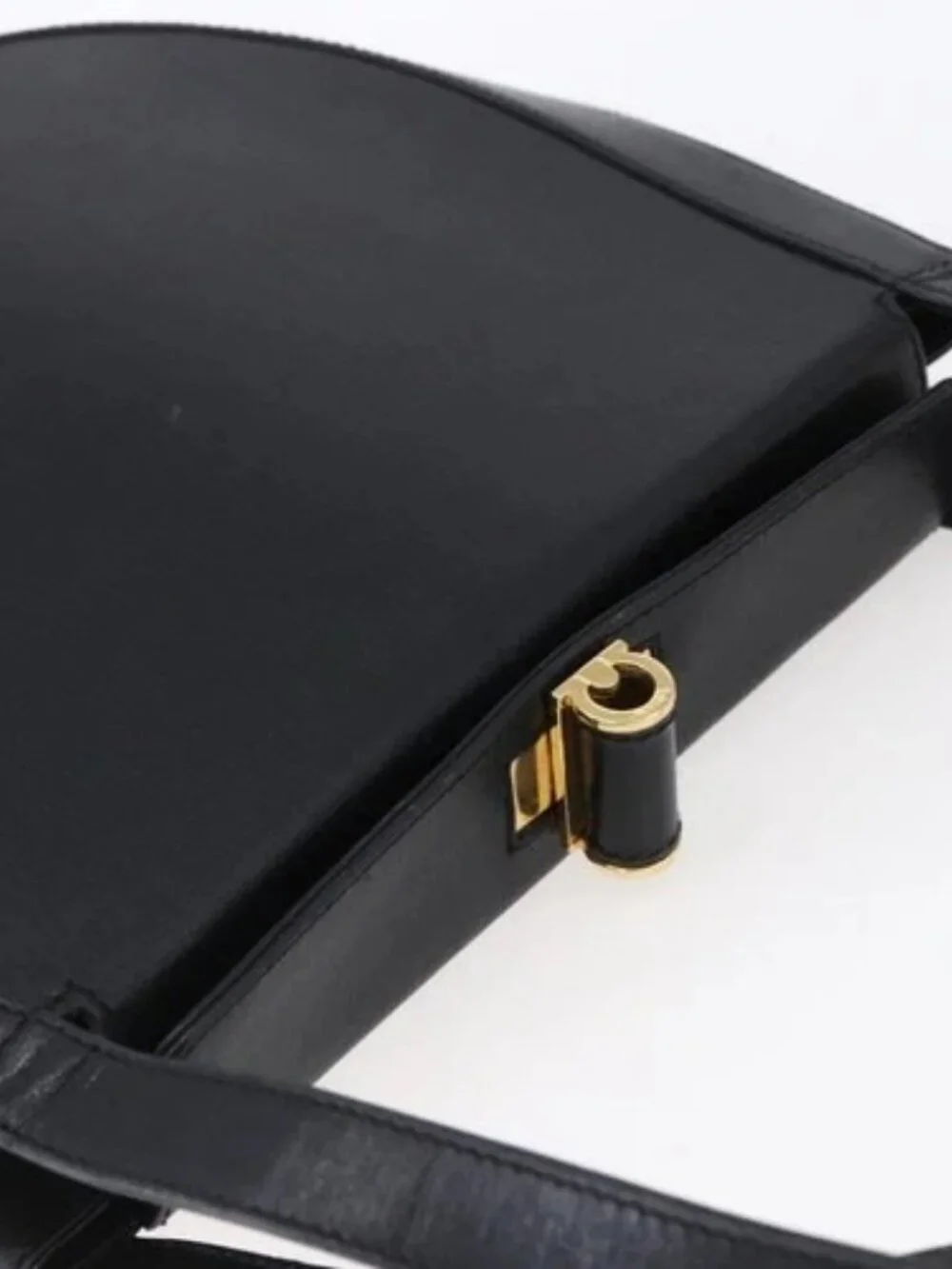 Salvatore Ferragamo Shoulder Bag Leather Black Gold Auth bs31188